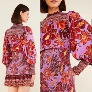 FARM RIO Smocked Floral Long sleeve Mini Dress Size M NWT